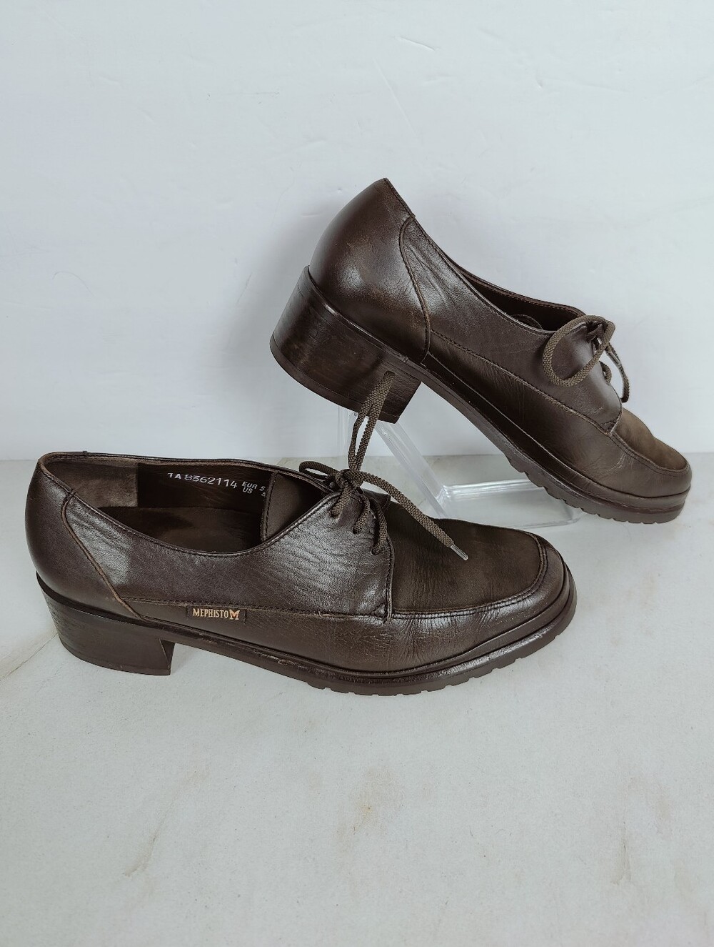 VTG Mephisto Women's Brown Leather Block Heel Oxford Dress Shoes, Sz 8